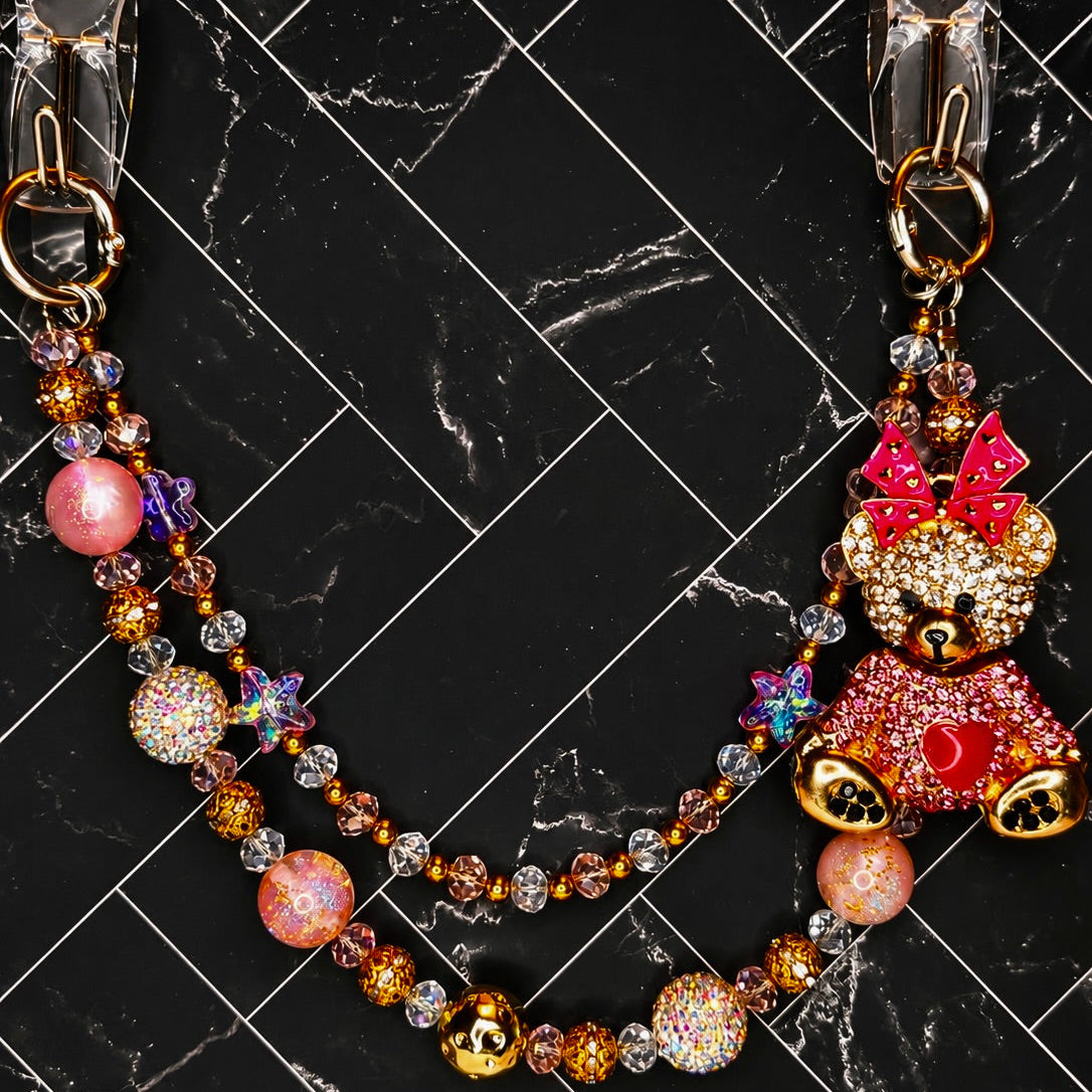 Bougie Bear Bag Charm | Rhinestone & Beaded Purse Charm