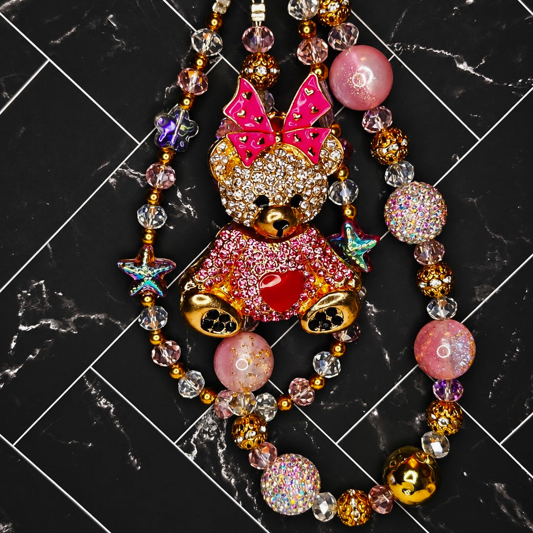 Bougie Bear Bag Charm | Rhinestone & Beaded Purse Charm
