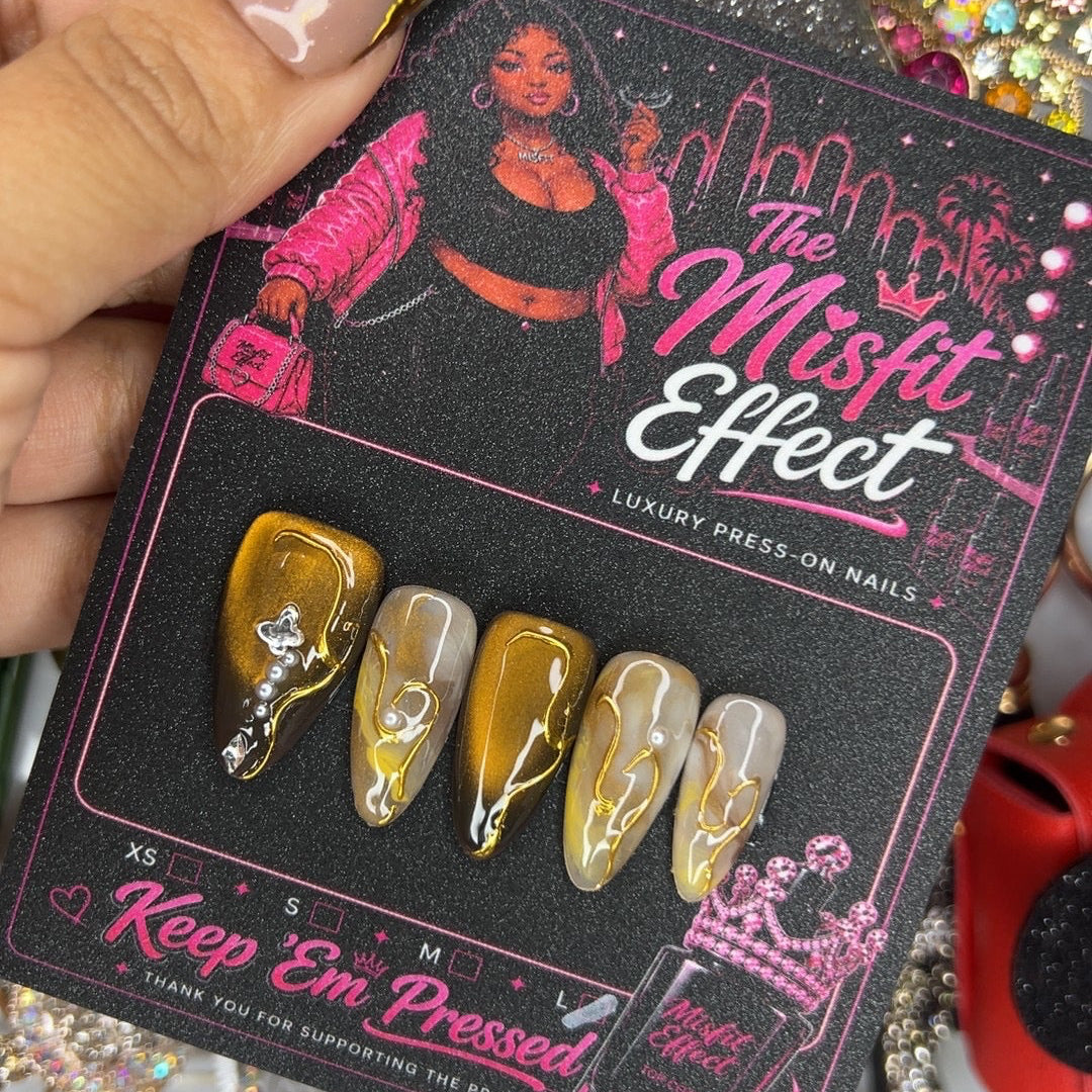 Card Went Through | Gold Abstract Large Almond Press-On Nails