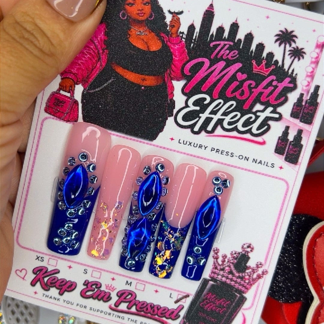 Blue Checks Only | Gem XL Square Press-On Nails