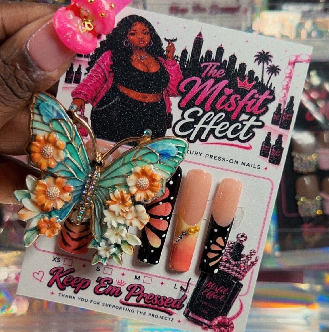 Social Butterfly | Long Square Press-On Nails