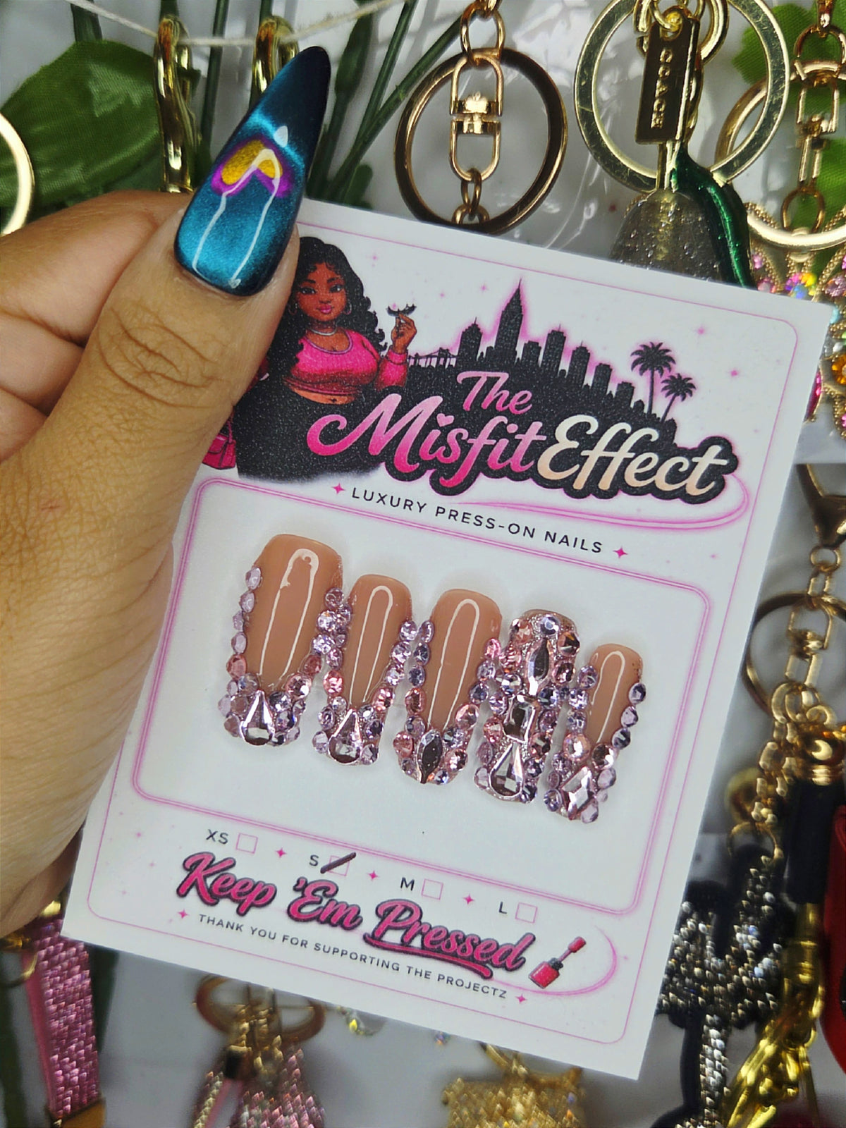 Pink Diamond District | Long Square Pink Crystal Bling Press-On Nails