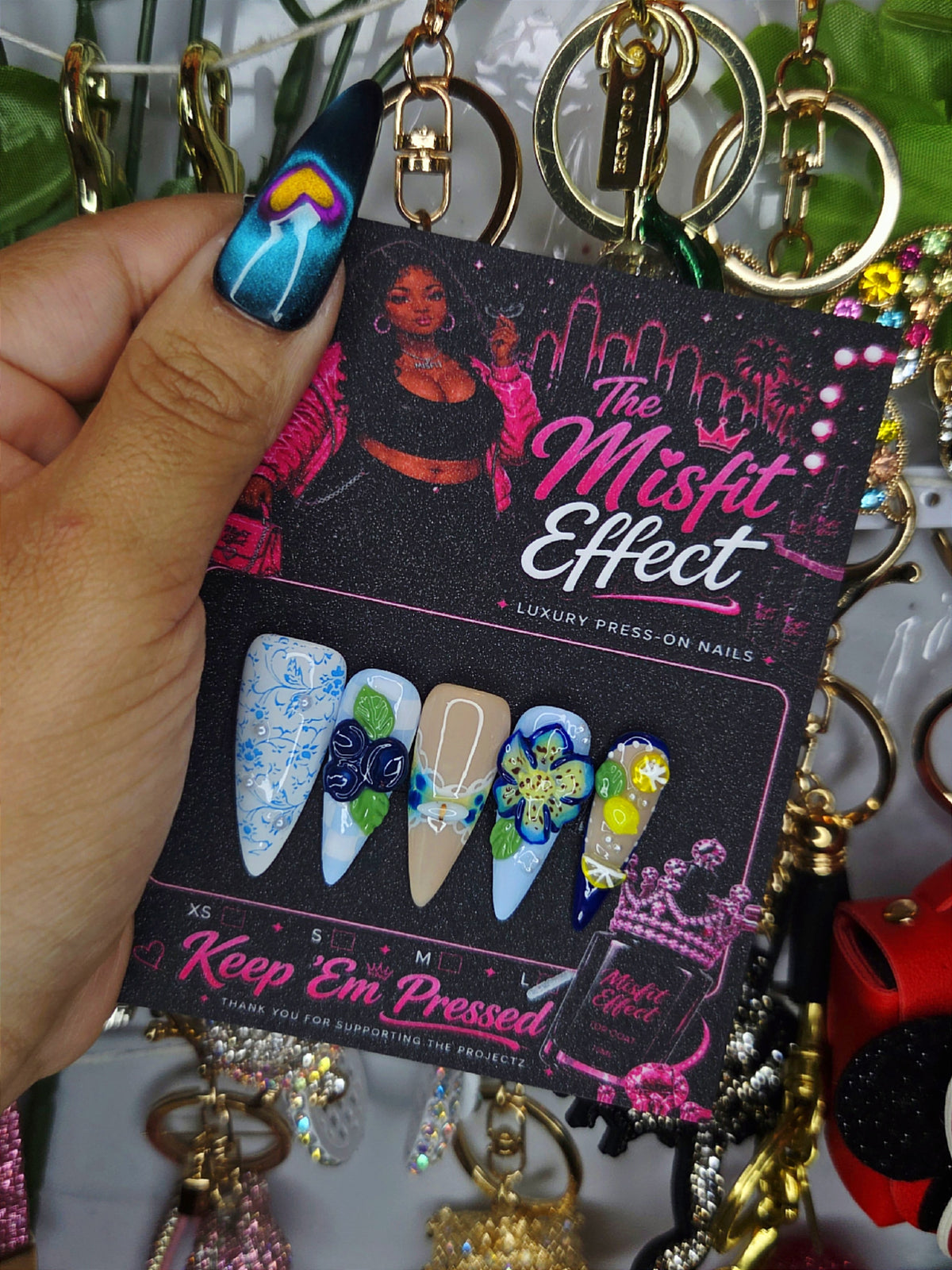 Blueberry Lemonade | Large Stiletto Blue Floral Fruit Press-On Nails