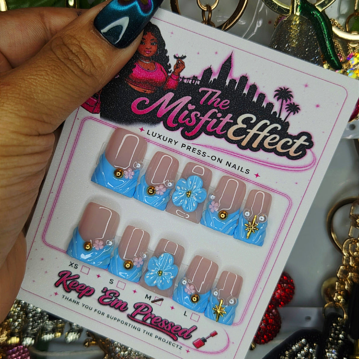 Azure Bloom | Medium Duck Press-On Nails