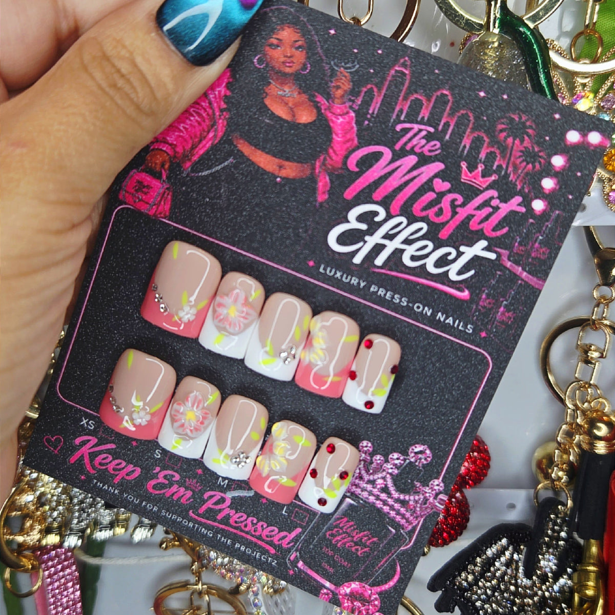 Diamond District | Medium Duck Luxury Crystal Charm Press-On Nails