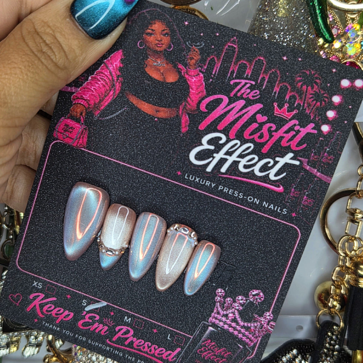 Chrome After Dark | Small Almond Silver Cat Eye Press-On Nails