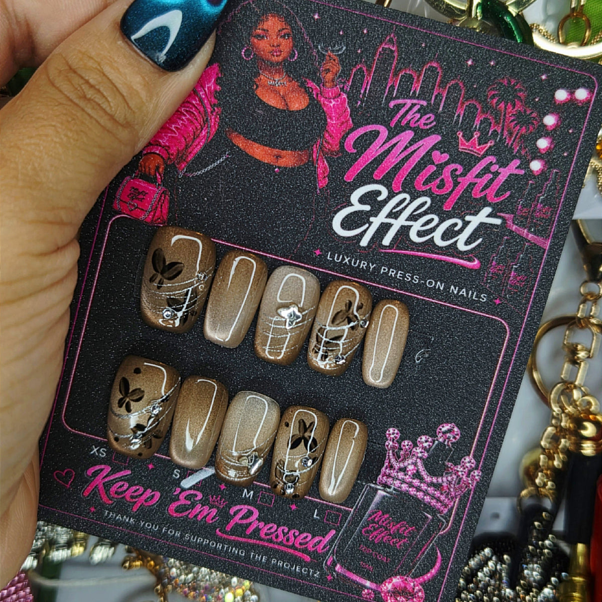 Mocha Mischief | Small Short Square Brown Butterfly Press-On Nails