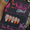 Orange Blossom | Small Almond Orange Floral Crystal Press-On Nails