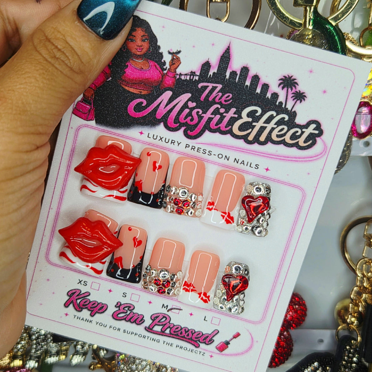Diamond District | Medium Duck Luxury Crystal Charm Press-On Nails